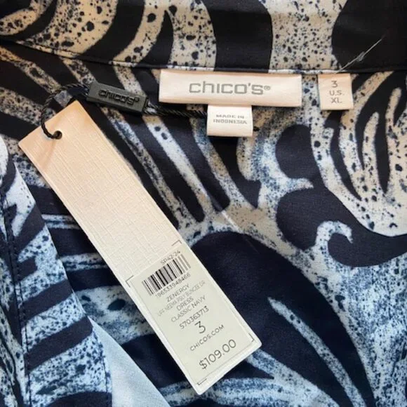 NWT - Chico's Zenergy Neema Bungee Dress - Size XL, Navy Print - Picture 3 of 7